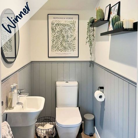 Bloor Homes Powder Room Wood Paneling, Blue Downstairs Toilet Ideas, Fun Downstairs Toilet Ideas, En Suite Ideas, Downstairs Bathroom Ideas, Downstairs Toilet Ideas, Toilet Interior, Cloakroom Ideas, Bloor Homes