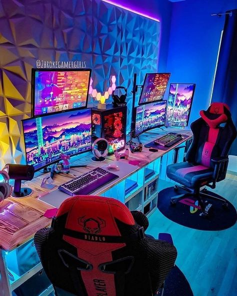 Couple Gaming Room Setup, Games Room Inspiration, Best Gaming Setup, Computer Gaming Room, Gamer Setup, Gamer Room Decor, Pc Gaming Setup, Video Game Room Design, Video Game Rooms