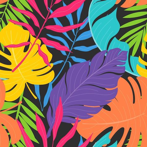 Motif de feuilles et de fleurs exotiques... | Free Vector #Freepik #freevector #fleur-exotique #feuillage-exotique #fleurs-tropicales #tropical-floral Tropical Floral Pattern, Wreath Drawing, Leaf Background, Hand Drawn Flowers, Watercolor Leaves, Painted Leaves, Flower Doodles, Hand Painted Flowers, Colorful Leaves