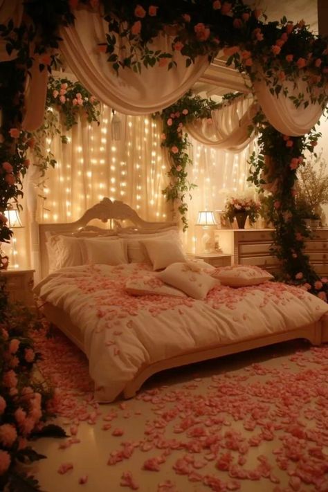 Nice Beds For Couples, Rose Themed Bedroom, Women Cave, Night Room, Home Decor Wallpaper, Dream Bedroom Inspiration, Romantic Bedroom Decor, Home Decor Aesthetic, Bedroom Decor For Couples