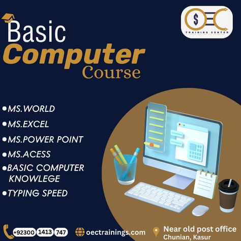 🖥️ Basic Computer Course now available in Chunian! Ever wanted to upgrade your computer skills? Our Basic Computer Course is just for you! Learn about computer fundamentals, Microsoft Office, internet browsing, and much more. 🔹 Flexible timings 🔹 Experienced instructors 🔹 Hands-on learning experience 🔹 Certificate upon completion Don't miss this opportunity to enhance your digital literacy and open up a world of opportunities. Suitable for students, job seekers, and anyone interested in get Computer Literacy Skills, Computer Fundamentals, Basic Computer Course, Online Computer Courses, Experience Certificate, Computer Science Lessons, Computer Course, Computer Center, Computer Literacy