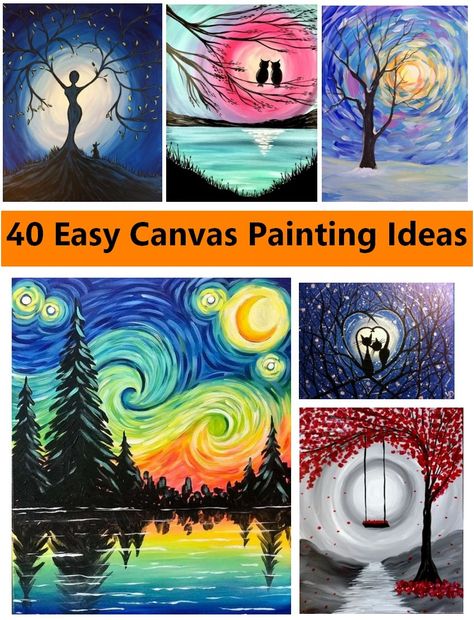 40 Easy Landscape Painting Ideas, Easy Acrylic Painting Ideas for Begi – Paintingforhome Beginning Painting Ideas, Beginning Painting, Easy Nature Paintings, Easy Landscape Painting, Easy Canvas Painting Ideas, Simple Paintings, Easy Acrylic Painting Ideas, Easy Landscape, Sunset Painting Acrylic