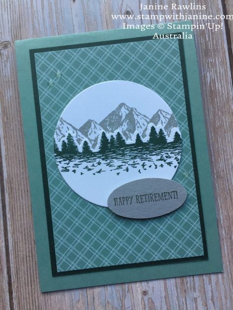 Stampin'Up! Mountain Air Retirement Card Stampin Up Retirement Card Ideas, Su Retirement Card Ideas, Stampin Up Retirement Cards Ideas For Men, Handmade Retirement Cards, Stampin Up Retirement Cards, Retirement Cards For Men, Diy Retirement Cards, Retirement Sentiments, Retirement Cards Handmade