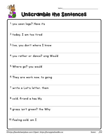 Grade 2 Scramble Sentences Worksheets, Scrambled Sentences Worksheet, Grade 2 Worksheets, Worksheets For Grade 2, Scrambled Sentences, 10 Sentences, Punctuation Worksheets, Grade Three, Sentence Scramble