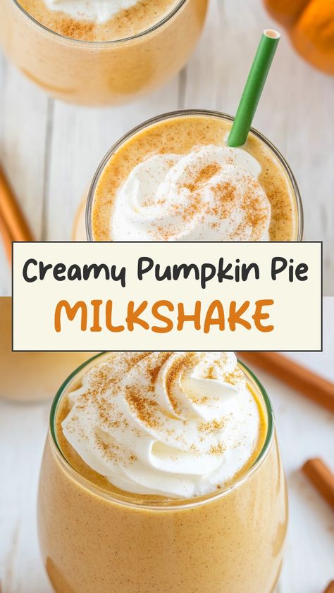 Indulge in the rich and creamy flavors of fall with this delightful pumpkin pie milkshake. Satisfy your sweet cravings with a blend of pumpkin puree, warm spices, and velvety ice cream for a seasonal treat that's perfect for cozy nights in or festive gatherings. This easy-to-make recipe is sure to impress your friends and family with its delicious taste and smooth texture. So whip up a batch today and enjoy the taste of autumn in every sip! Pumpkin Pie Milkshake, Pie Milkshake, Creamy Pumpkin Pie, Best Pumpkin Pie, Pumpkin Ice Cream, Milkshake Recipe, Seasonal Treats, Sweet Cravings, Milkshake Recipes