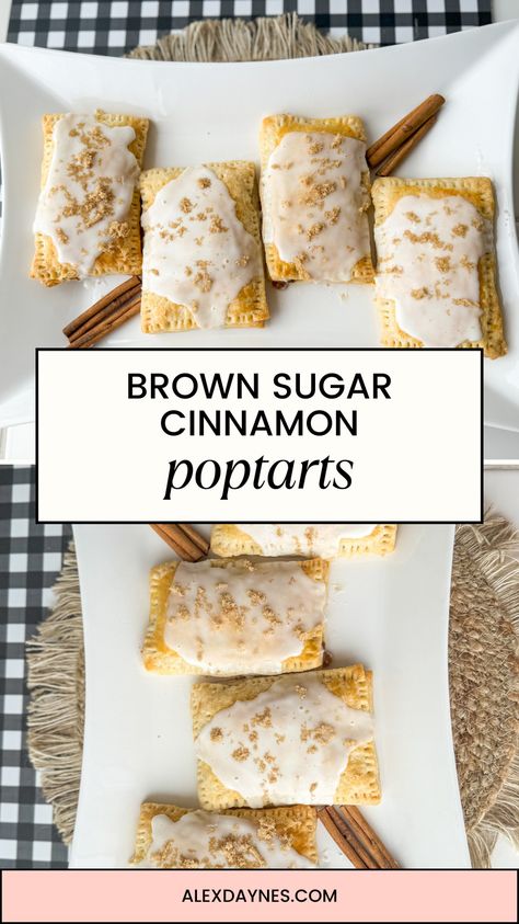 Enjoy a taste of childhood nostalgia with a homemade Brown Sugar Cinnamon Poptart recipe! All the flavors of your childhood treat, with none of the junk.  The crust of the Poptart is made in just a few minutes with 5 simple ingredients. The filling is a flavorful cinnamon brown sugar that tastes like a store-bought box. So yummy! Make it with me! Homemade Brown Sugar Cinnamon Pop Tarts, Pie Crust Pop Tarts Brown Sugar, Homemade Brown Sugar Pop Tarts, Homemade Poptarts With Pie Crust Dough, Childhood Favorite Foods, Healthy Poptart, Poptart Recipe Homemade, Childhood Snack Recipes, Homestead Compound