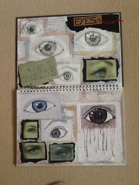 First Art Sketchbook Page - Studies of Eyes Sketchbook Assignments, Kunstjournal Inspiration, Sketchbook Layout, Gcse Art Sketchbook, A Level Art Sketchbook, Gcse Art, Sketchbook Pages, A Level Art, Sketchbook Journaling