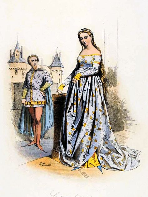 French ceremonial robes in the reign of Charles V, 1364. 14th Century Fashion, Ceremonial Robes, 14th Century Clothing, Century Dress, French Outfit, Mode Costume, Middle Age Fashion, Medieval Costume, Century Clothing