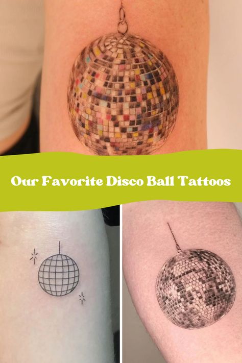 31+ Disco Ball Tattoo Ideas for the Life of the Party - TattooGlee Glitter Disco Ball Tattoo, Glitterball Tattoo, Tiny Disco Ball Tattoo, Disco Ball Tattoo Simple, Mirror Ball Tattoo, Glam Tattoo, Disco Tattoo, Mirrorball Tattoo, 8 Ball Tattoo