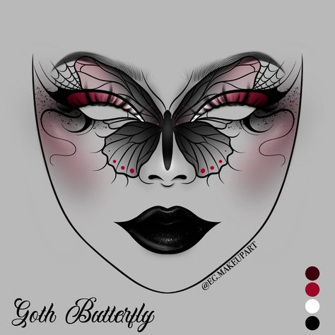 If you recreate please tag @eg.makeupart on Instagram 🫶😁 #blackmakeup #inspomakeup #makeupinspo #cutemakeup #goth #gothmakeup #gothic #gothstyle #darkbutterfly #butterfly #butterflymakeup #darkmakeup #dark #gothinspo Makeup Outline, Goth Butterfly, Makeup Charts, Butterfly Makeup, Makeup Pictorial, Face Charts, Makeup Drawing, Makeup Face Charts, Face Paint Makeup