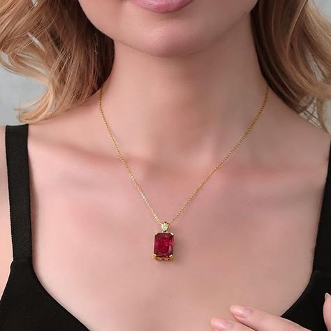 Amazon.com: Gem Stone King 18K Yellow Gold Plated Silver Red Created Ruby Pendant Necklace For Women (20.05 Cttw, Emerald Cut 18X13MM, with 18 Inch Silver Chain) : Clothing, Shoes & Jewelry Gem Stone Necklace, Ruby Pendant Necklace, Chain Clothing, Ruby Necklace Pendant, Ruby Pendant, Ruby Stone, Gem Stone, Gold Plated Silver, Necklace For Women