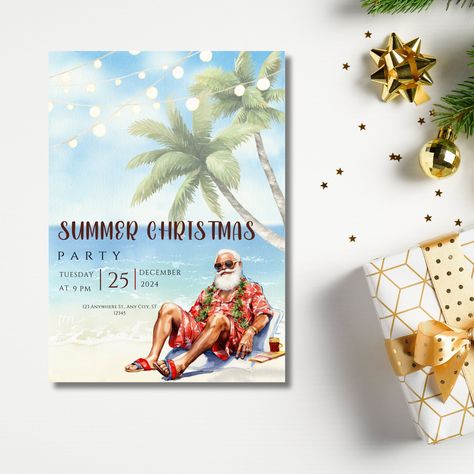 Beach Christmas Party, Summer Christmas, Tropical Christmas, Beach Christmas, Christmas Invitations, Christmas Party Invitations, Santa Christmas, Party Looks, Christmas Party