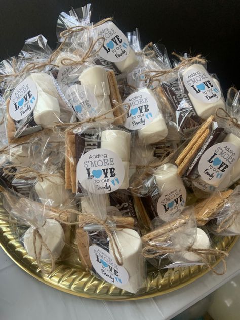 Adding S’more Love To Our Family, Smores Baby Shower Favors, Smores Theme Gender Reveal, S'more Baby Shower Favors, Smore Baby Announcement, Smore Love Baby Shower Theme, Adding Smore Love To The Family, Smores Gender Reveal, Smore Love Baby Shower Party Ideas