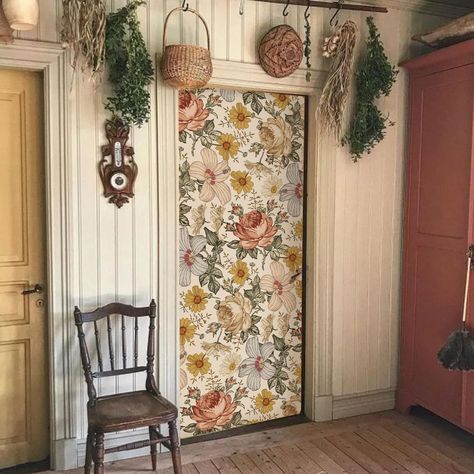 PRICES MAY VARY. Full Size: 29.92"x78.74"/76cmX200cm. The door mural is cut into 2pcs for easy installation. Material: Leather effect textured vinyl, easy to install. Before order this door sticker, please measured the size of your door to ensure they will fit for your door. Just Peel and Stick. Easy to cut with sharp utility knife, without extra glue, easy installstion, no deform, no peeling. Please note that this product is not suitable for use on frosted and textured surfaces, which will caus Bifold Door Wallpaper, Art Above Door, Wallpapered Doors Ideas, Wallpaper Kitchen Cabinets Doors, Boho Sliding Door, Decorate Closet Doors, Wallpaper On Closet Doors, Rooftop Sunroom, Wallpaper On Doors