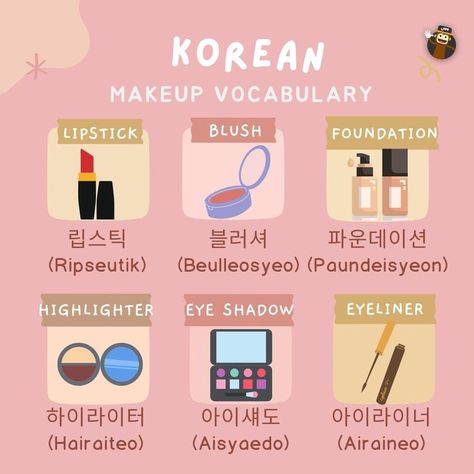 Makeup Vocabulary, Hangul Notes, Easy Korean Makeup, Korean Makeup Products, Korean Beauty Standards, Korean Learning, Learn Korea, Blush Lipstick, Learning Korean