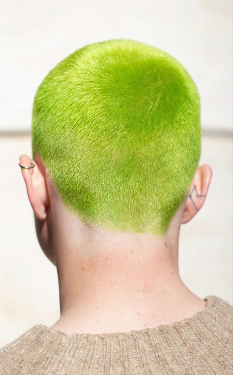 Lime Green Hair Men, Green Hair Men, Lime Hair, Heir Style, Men Hairstyle, Hair Idea, Shaved Head, Buzz Cut, Green Hair