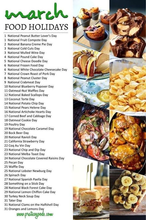 https://www.facebook.com/TheCronesGrove/photos/pcb.2921984994527262/2921983941194034/?type=3 National Food Day Calendar, National Potato Chip Day, Banana Creme Pie, National Celebration Days, Crown Roast Of Pork, Cheese Doodle, National Holiday Calendar, Silly Holidays, March Food