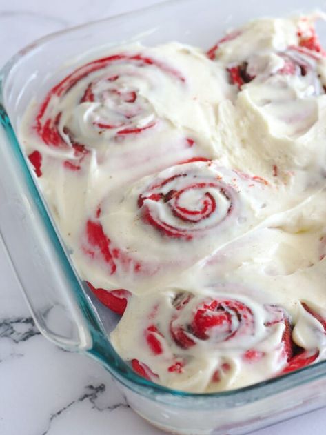 Red Velvet Cinnamon Rolls, Lemon Cream Cake, Overnight Cinnamon Rolls, Lemon Meringue Cheesecake, Cinnamon Filling, Cream Cheese Topping, Bake Recipes, Valentine's Day Recipes, Cinnamon Rolls Recipe