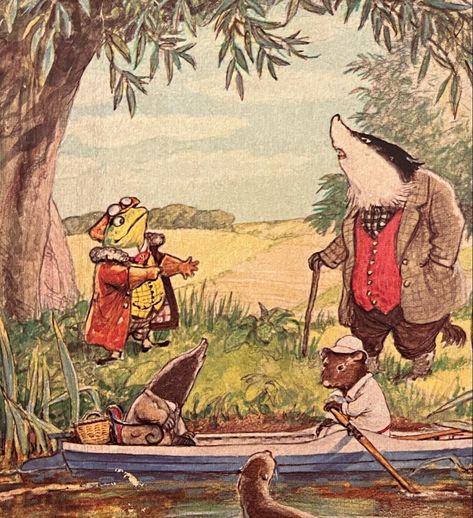 Watercolor illustration of the wind in the willows of a badger and a toad by the river, by Ernest H.Shepard Ernest Shepard Illustration, Ernest Howard Shepard Winnie The Pooh, E H Shepard Illustrations, Ernest H Shepard, E. H. Shepard, Ernest Shepard, Space Angels, Childlike Wonder, The Wind In The Willows