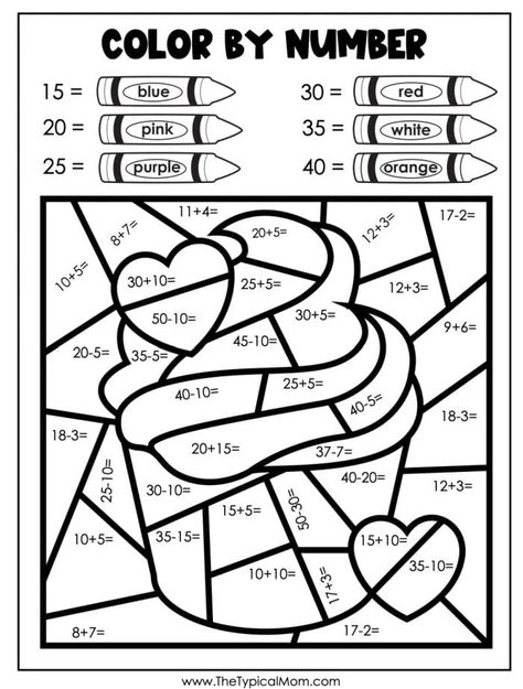 Color By Number Printable Free Addition, Valentine’s Day Color By Number, Valentine Color By Number Free, Color By Number Valentines Day, Valentine Activity Sheets Free Printable, Valentines Worksheets For Kids, Valentines Day Activity Sheets, Color By Number Math Printable Free, February Kids Activities