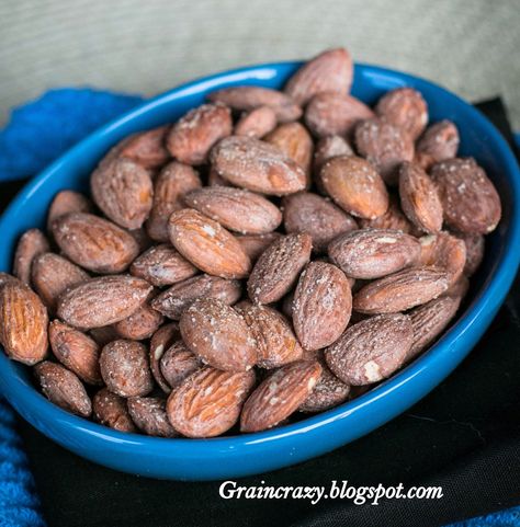 Grain Crazy: Hickory Smoked Almonds Smokehouse Almonds Recipe, Fudgesicle Recipe, Smoked Almonds, Entertaining Snacks, Spicy Almonds, Flavored Nuts, Refined Sugar Free Recipes, Nut Recipes, Roasted Nuts