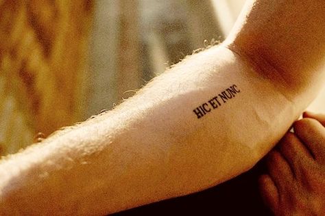 Ian Somerhalder Tattoo, Tvd Tattoos Ideas Small, The Vampire Diaries Tattoo Ideas Damon, Damon Salvatore Tattoo Ideas, Damon Salvatore Tattoo, Here And Now Tattoo, Tvd Tattoos Ideas, Present Tattoo, Vampire Diaries Tattoo