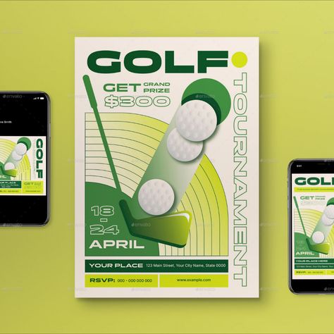 Green Minimalist Golf Tournament Flyer Set Corporate Golf Event, Golf Poster Design, Golf Invite, Golf Graphic Design, Golf Tournament Flyer, Golf Giveaways, Golf Logos, Golf Graphic, Tools Packaging