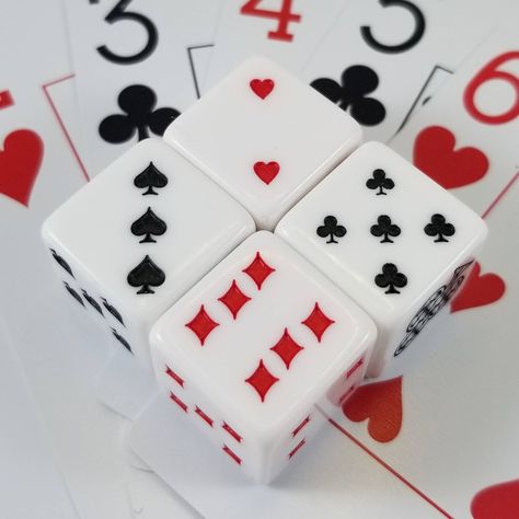 This listing includes four 19mm card suit dice. These will come with a free dice bag, ready for gifting. Dice are designed with 1-6 hearts, diamonds, spades and clubs on each side. Perfect for the poker player in your life. Would you like these personalized? Then go here! https://www.etsy.com/listing/575018319/custom-dice-with-your-choice-of-pips Do you need custom carved dice for a board game prototype, gift, wedding, or just a set of fancy dice for your very own? Please look at our other listi Dice Art, Foundation Ideas, Poker Dice, Custom Dice, 6 Sided Dice, Future Room, Custom Carved, Dice Bag, Chicano Art