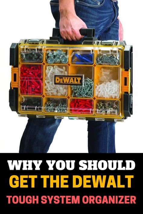 Construction Tools And Equipment, Dewalt Tough System Storage Ideas, Dewalt Tool Storage, Dewalt Tool Box, Dewalt Storage, Dewalt Tough System, Easy Garage Storage, Power Tool Organizer, Dewalt Power Tools