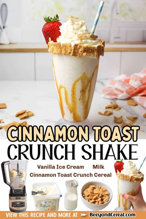 Cereal Milkshake Recipe, Cinnamon Toast Crunch Smoothie, Cinnamon Toast Crunch Milkshake, Fun Milkshake Ideas, Cereal Milkshake, Fun Smoothies, Cinnamon Toast Crunch Drink, Cereal Drink, Milkshake Ideas