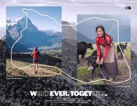 The North Face: Wherever. Together. – Campaigns of the World® The North Face Advertising, North Face Ads, Hiking Branding, Explorer Archetype, Tourism Campaign, Fitness Tracking App, Face Ideas, North Face Brand, Planning App