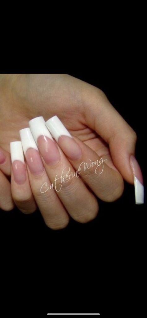 Money French Tip Nails, French Tip Nails 90s, Kali Uchis French Tip Nails, Long Deep French Tip Nails, 200s French Tips, French Tips Y2k, Old French Tip Nails, Carmella Soprano Nails, Y2k French Nails