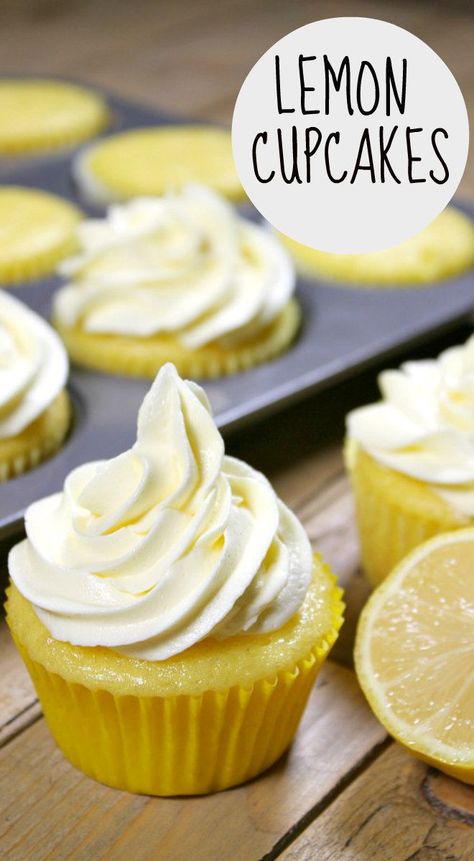 Lemon Cupcakes with Lemon Buttercream Frosting #lemon #cupcakes #recipe #RecipeBoy Gluten Free Lemon Cupcakes, Cupcakes Rellenos, Cupcakes Lemon, Lemon Cupcake Recipe, Lemon Buttercream Frosting, Cupcakes Filled, Dessert Sans Gluten, Lemon Frosting, Lemon Buttercream