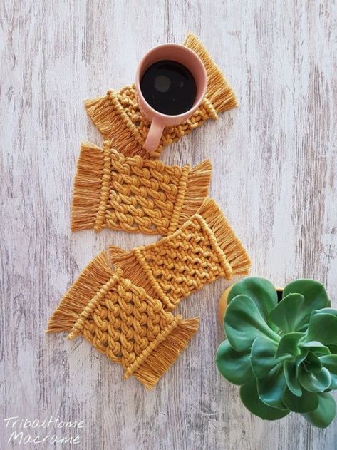 Boho Rustic Home, Kitchen Decor Boho, Boho Coasters, Rope Coasters, Macrame Coasters, Art Macramé, Coaster Ideas, Makramee Diy, Table Protector