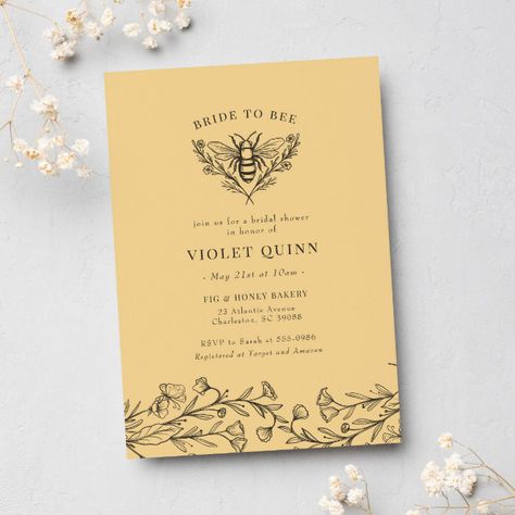 Yellow Bride, Bride To Bee, Wildflower Bridal Shower, Meant To Bee, Bee Vintage, Summer Bridal Showers, Zazzle Wedding, Vintage Bee, Floral Bridal Shower Invitations