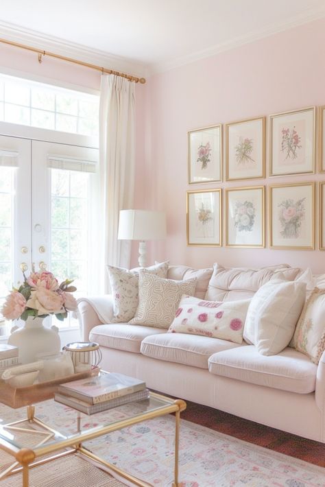 From Minimalist to Romantic: Achieve the Coquette Interior Design Look – A Sparkly Life for Me Coquette Interior Design, Coquette Interior, Coquette Living Room, Brown Leather Couch Living Room, Feminine Living Room, Pink Living Room Decor, Colourful Living Room Decor, Gold Living Room, Pink Living Room