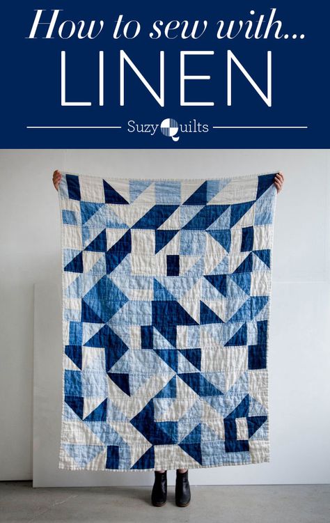 Learn about the history and the method behind sewing and quilting with linen. It's a luxurious fabric with tons of texture – check out these tips! Linen Quilts Patchwork, Quilting With Linen Fabric, Quilting With Linen, Linen Quilt Patterns, Essex Linen Quilt, Linen Sewing, Indigo Quilt, Charity Quilts, Tiled Quilt