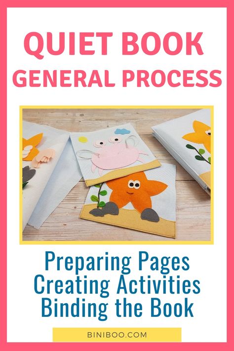 No matter what kind of quiet book you’re making, there will always be general creation phases you’ll go through. Those are: preparing the quiet book pages, creating quiet book activities, and binding everything together. You can find the guidelines to follow on the link, so every phase will be smooth and easy for you. You can also find links to step-by-step tutorials to make a quiet book for each of the stages. quiet book for toddlers | #busybook #softbook  via @biniboo Infant Quiet Book Ideas, How To Make A Felt Busy Book, Book Of Mormon Quiet Book, Easy Quiet Book Pages, Binding A Quiet Book, Free Quiet Book Patterns Templates, How To Bind A Quiet Book, Binding A Book, Quiet Book Patterns Free