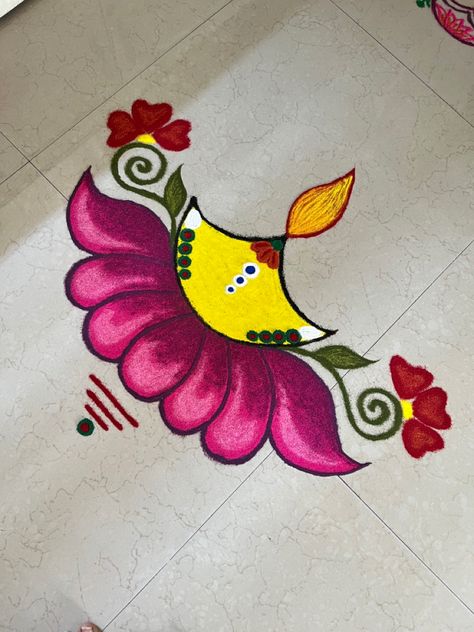 Rangoli latest Diwali Girl Rangoli Designs For Diwali, Small Size Rangoli Designs, Diwali Theme Rangoli For Competition, Diwali Rangoli Diya Design, Simple Rangoli Designs For Diwali Latest Easy, Lakshmi Rangoli Designs Diwali, Gyaras Rangoli Design, Handmade Rangoli Designs, Simple Round Rangoli