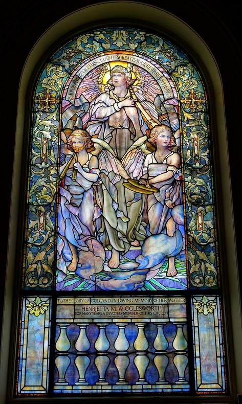 12 Rejoice and be Exceedingly Glad, Wigglesworth Memorial Window, 1922, Louis C. Tiffany - Arlington Street Church - Boston, Massachusetts - DSC07010 - Search results for "tiffany window" - Wikimedia Commons Tiffany Window, Catholic Church Stained Glass, Tiffany Stained Glass Windows, Painting On Glass Windows, Stained Glass Windows Church, Stain Glass Window Art, Church Aesthetic, Church Window, Medieval Paintings