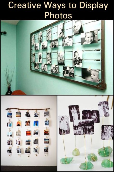 15 Creative Photo Display Ideas That Will Bring Your Memories to Life Changeable Photo Display, Snapshot Display Ideas, Small Picture Collage Ideas, Photograph Display Ideas, Diy Photo Collage Wall, Creative Photo Display, Creative Ways To Display Photos, 4x6 Photo Display, Unique Photo Display