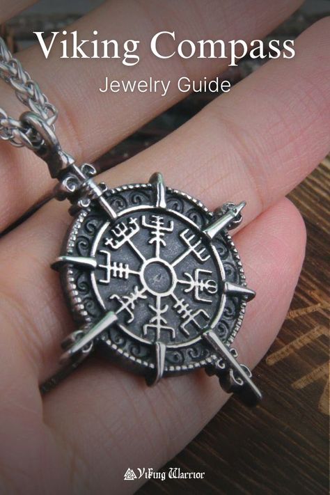 Close-up of a hand holding a detailed Viking compass pendant on a silver chain. Compass Jewelry, Norse Jewelry, Viking Culture, Viking Necklace, Ancient Symbols, Viking Jewelry, Authentic Design, Norse Mythology, The Meaning