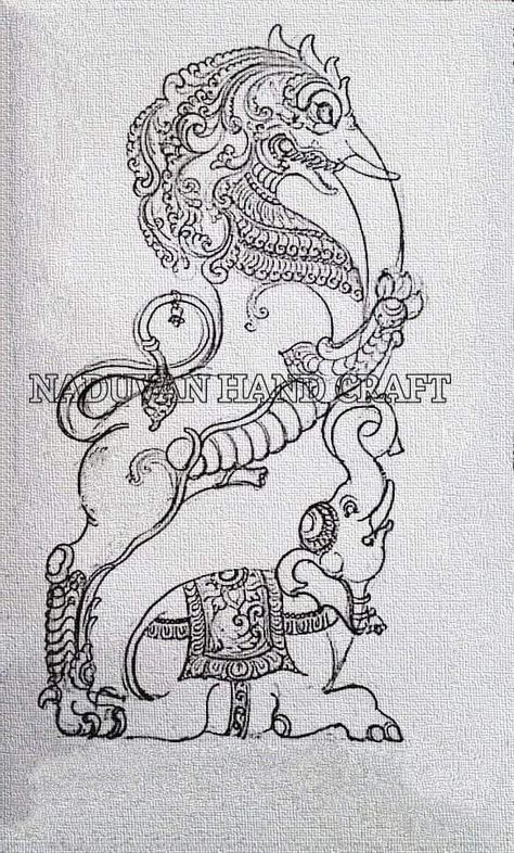 Yazhi Drawing, Yazhi Design Drawing, Yali Design, Tanjore Painting Sketches, Motif Vector, Indian Traditional Paintings, Ancient Drawings, Kerala Mural Painting, Kalamkari Painting