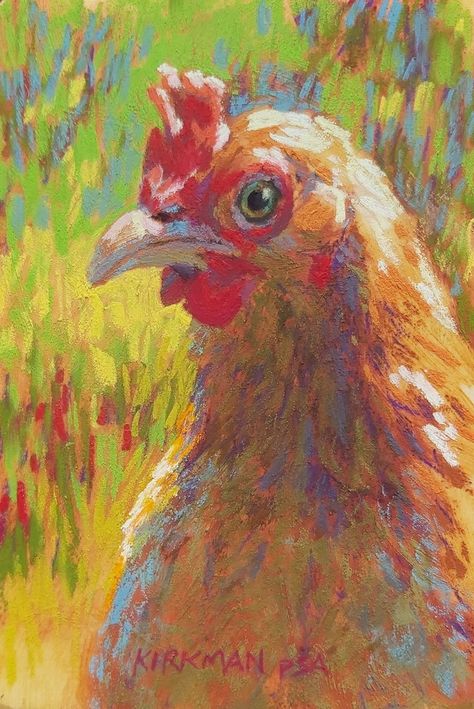 Chicken Oil Painting, Cute Chicken Painting, Cow Oil Pastel, Chicken Pastel, Chicken Paintings, Guernsey Cow, Chicken Drawing, Painting Gifts, Cow Drawing