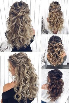 mpobedinskaya Long half up half down wedding hairstyles Updo Wedding Hairstyles, Down Wedding Hairstyles, Updo Bridesmaid, Wedding Hair Half, Half Up Half Down Wedding, Half Up Half Down Hair Prom, Updo Wedding, Hairstyles Bridesmaid, Long Hair Wedding Styles