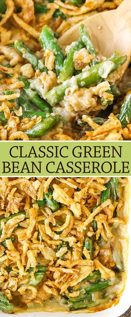 Classic Green Bean Casserole with cheese! #green #bean #casserole Green Bean Casserole With Cheese, Casserole With Cheese, Green Bean Casserole Campbells, Classic Green Bean Casserole, Greenbean Casserole Recipe, French Fried Onions, Salad Pasta, Green Bean Casserole, Bean Casserole