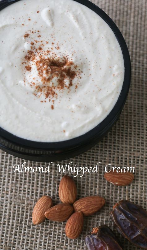 Paleo Whipped Cream, Almond Cream Recipe, Desserts Pancakes, Almond Milk Whipped Cream, Almond Whipped Cream, Diy Almond Milk, Diy Whipped Cream, Dairy Free Whipped Cream, Homemade Whipped Cream Recipe