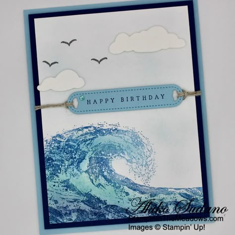 Waves Of Inspiration, Pelican Bird, Waves Of The Ocean, Stampin Up 2022, Ocean Collection, Stampin Pretty, Nautical Cards, Simple Birthday Cards, Inspiration Cards