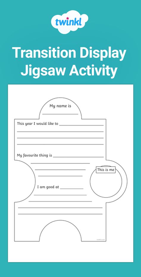 Your class can write all about themselves with this lovely jigsaw activity, give one to each of your children and join them together! Sign up to Twinkl to download and discover thousands more handy teaching resources! #teaching #teach #teachingresources #transition #transitioning #school #education #newclass #teachingideas #twinkl #twinklresources #classroomideas #classroominspiration #teacher Pgce Primary, Primary School Activities, Primary School Classroom, Transition Ideas, Transition Activities, Work Shops, Home Education Uk, Puzzle Activity, Guidance Counseling