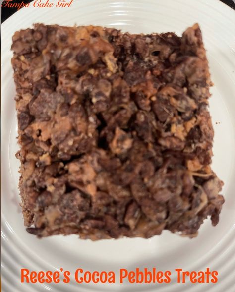 Reese’s Cocoa Pebbles Treats | Tampa Cake Girl Cocoa Pebbles Treats, Cocoa Pebbles Recipes, Cocoa Pebbles, Pebbles Cereal, Cakes Easy, Parfait Breakfast, Cake Girl, Peanut Butter And Chocolate, Beer Bread